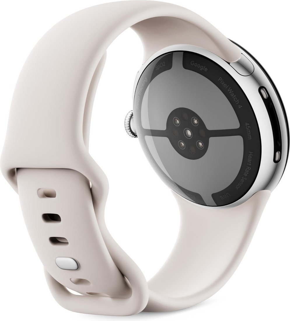 Умные часы Google Pixel Watch 4 45 мм (глянцевый серебристый/фарфор, спортивный силиконовый ремешок)