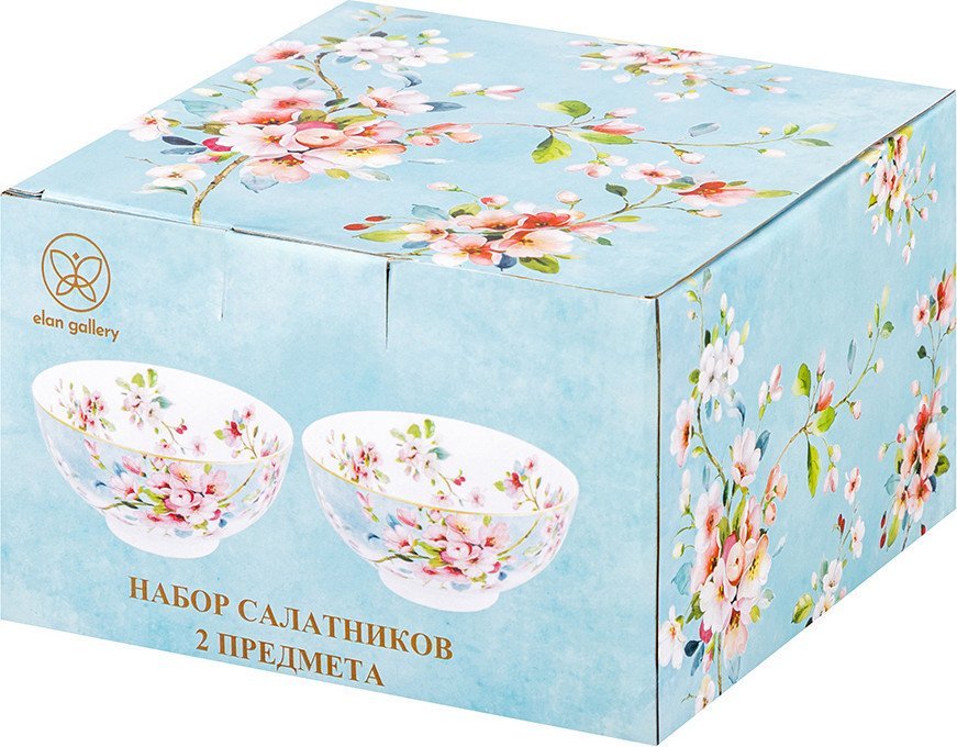 Набор салатников Elan Gallery Яблоневый цвет на голубом New Bone China 420785