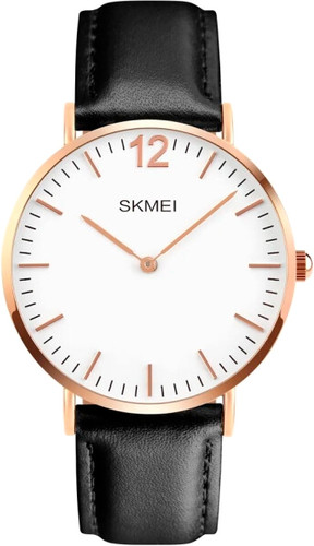 Наручные часы Skmei 1181 (розовое золото/черный, кожаный браслет)