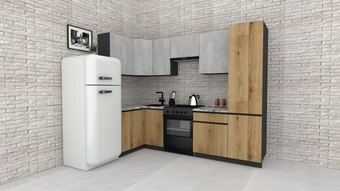 Готовая кухня ВерсоМебель Эко-8 1.2x2.7 левая (бет.камень/дуб эвок прибреж./ст.альберика)