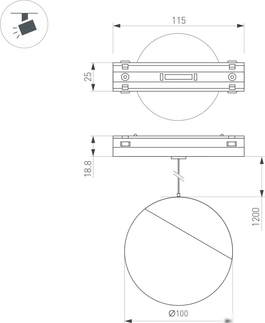 Трековый светильник Arlight MAG-VIBE-EMISFERO-HANG-R100-6W Day4000 BK 130deg 044165