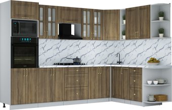 Готовая кухня Интерлиния Мила Шато 1.88x3.0 ВТ PR (дуб вотан/дуб вотан/белый гранит)