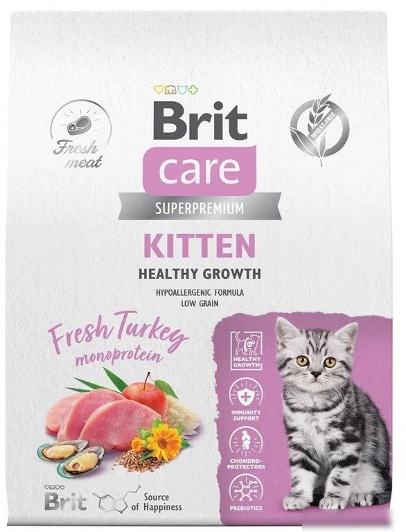 Сухой корм для кошек Brit care Superpremium Kitten с индейкой для котят, беременных и кормящих кошек (здоровый рост) 7 кг