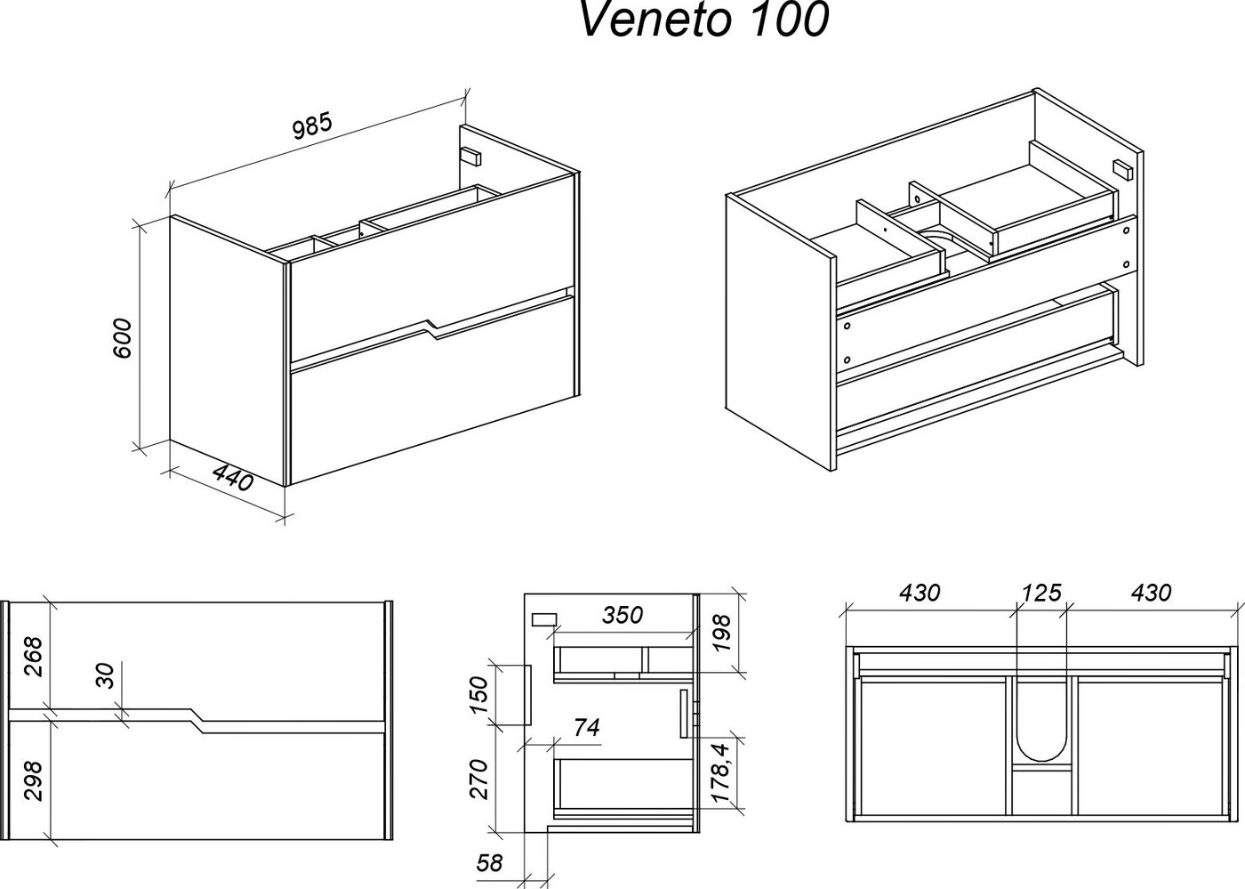 Veneciana Тумба под умывальник Veneto 100 с 2-мя ящиками (зеленый матовый)