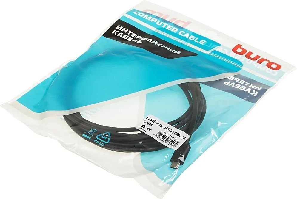 Кабель Buro BHP USB-TPC-3 USB Type-A - USB Type-C (3 м, черный)