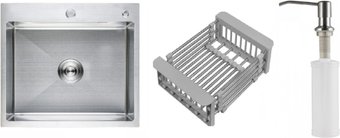 Кухонная мойка Schtoff Best Premium Silver 5550 + коландер KR-1 GREY + дозатор SD-1 SILVER