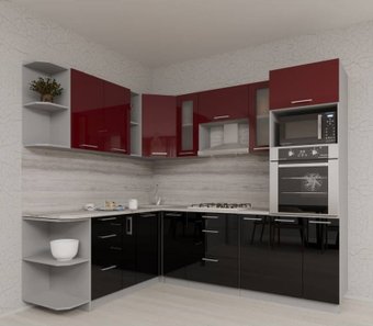 Готовая кухня Интерлиния Мила Gloss 1.88x2.4 левая (бордовый-черный)