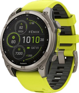 Умные часы Garmin Fenix 8 Solar, Sapphire 47мм (титановый серый с желтым ремешком)