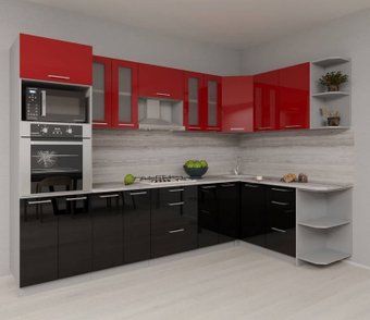 Готовая кухня Интерлиния Мила Gloss 1.68x3.0 правая (красный-черный)
