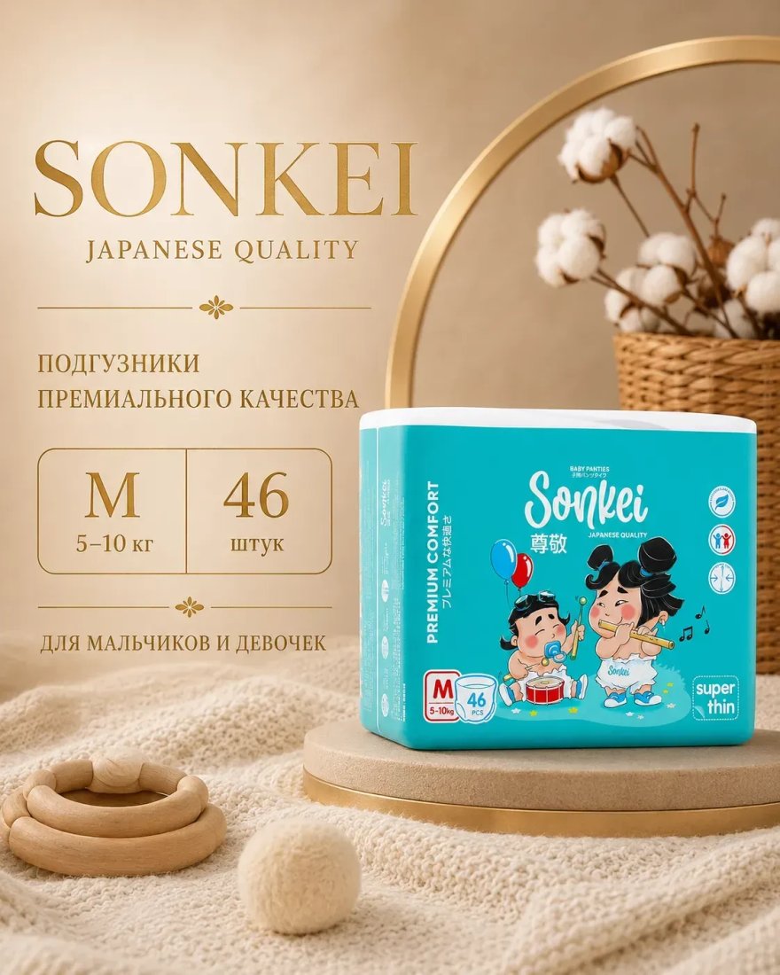 Трусики-подгузники Sonkei Super Thin М 5-10кг (46 шт)