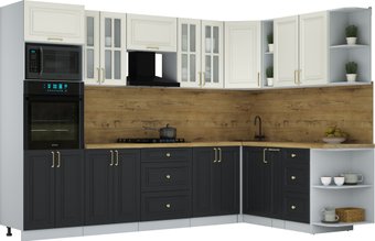 Готовая кухня Интерлиния Мила Шато 1.88x3.0 ВТ PR (белый/черный/дуб бунратти)