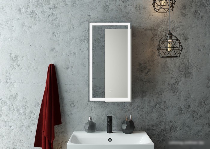 Континент Шкаф с зеркалом Mirror Box Black Led 35x65 (левый)