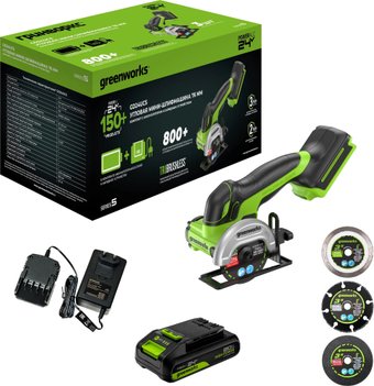 Угловая шлифмашина Greenworks GD24UCS 3402007CUA (с 1-им АКБ)