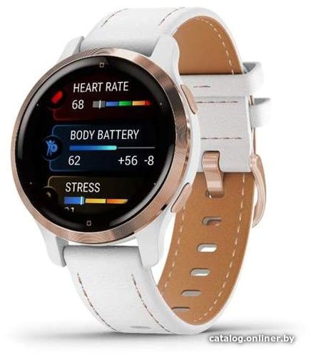 Умные часы Garmin Venu 2S (розовое золото/белый кожаный)