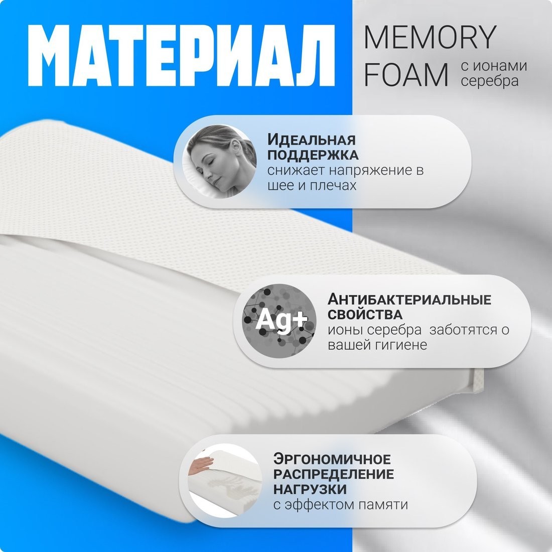 Ортопедическая подушка Mio Tesoro Premium Ribbet 55х35х10/8 (бабл белый)
