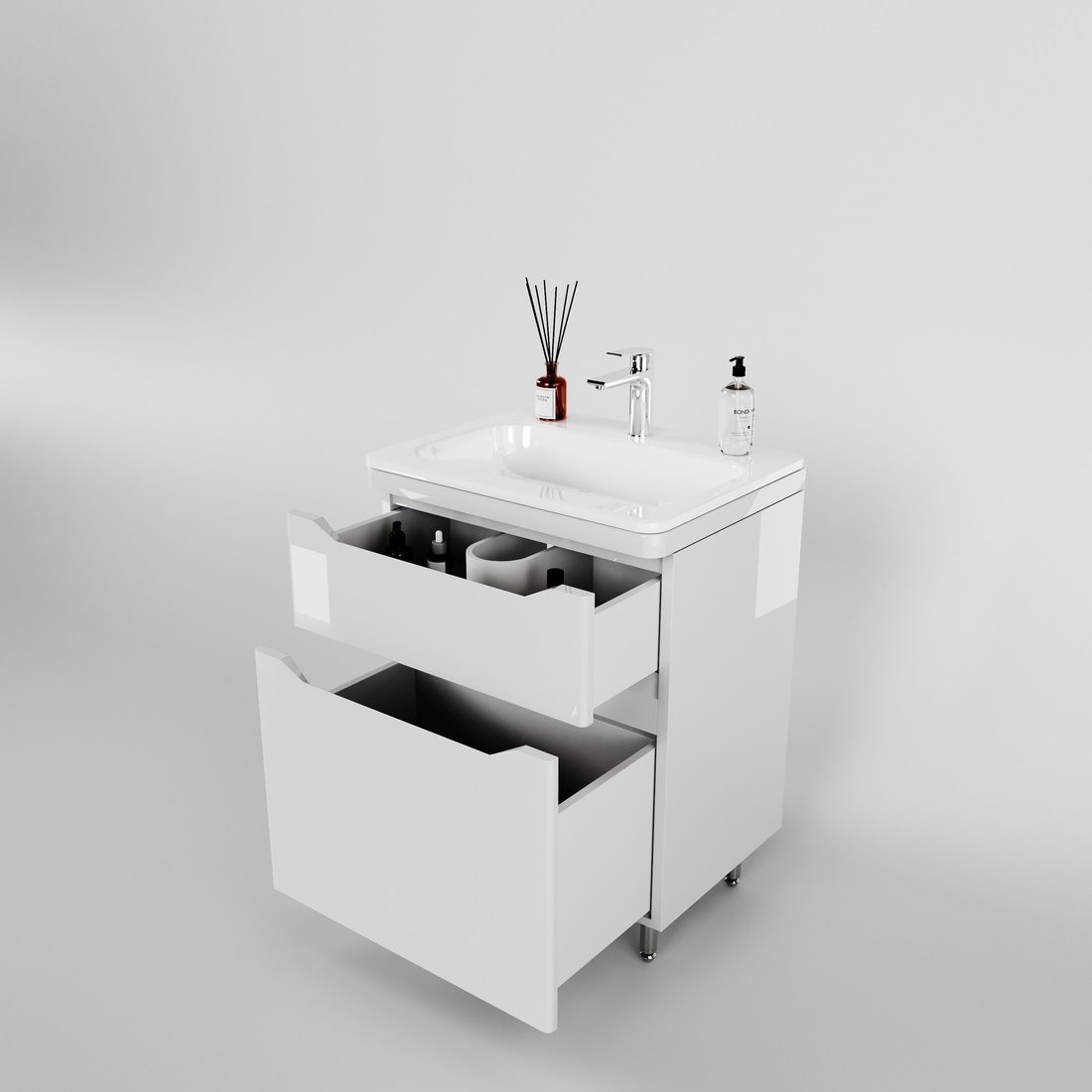 Symbolite Тумба под умывальник Марелла 60 Люкс Plus 2 ящика (белый глянец)