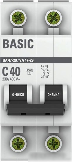 Выключатель автоматический EKF ВА 47-29 2P 40A (C) 4.5кА mcb4729-2-40C