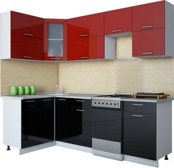 Угловая кухня Интерлиния Мила Gloss 50-12x24 (бордовый/черный глянец)