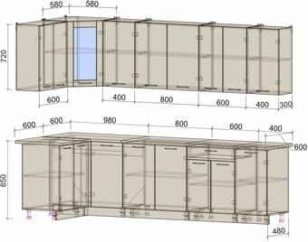 Угловая кухня Интерлиния Мила 12x28 (антрацит/серебро)