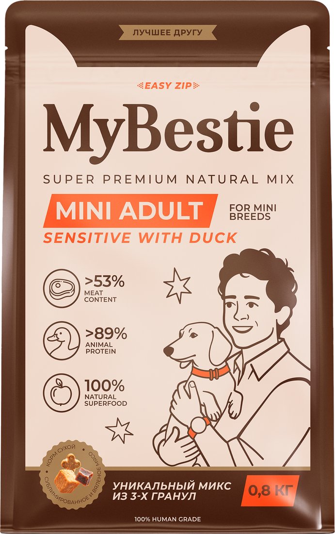 Сухой корм для собак MyBestie Мини Эдалт Сенситив Утка 5558-08-MBМ-DOG 0.8 кг