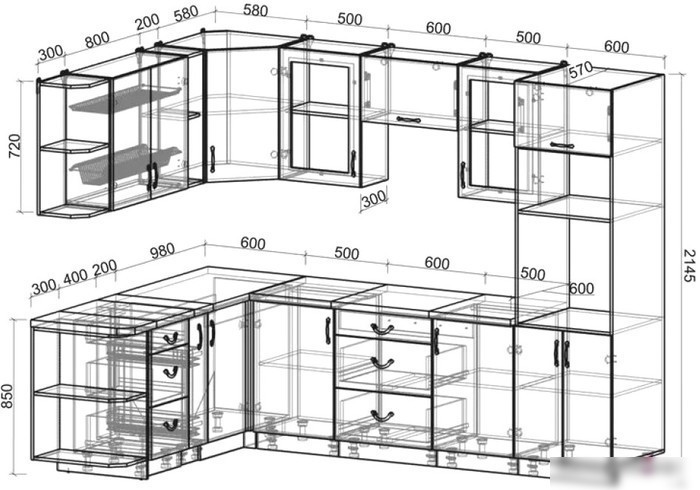 Готовая кухня Интерлиния Мила Крафт 1.88x2.8 левая (дуб полярный)