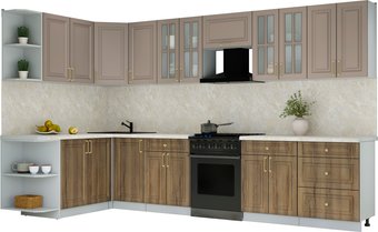 Готовая кухня Интерлиния Мила Шато 1.7x3.4 LV (луна/дуб вотан/опал светлый)