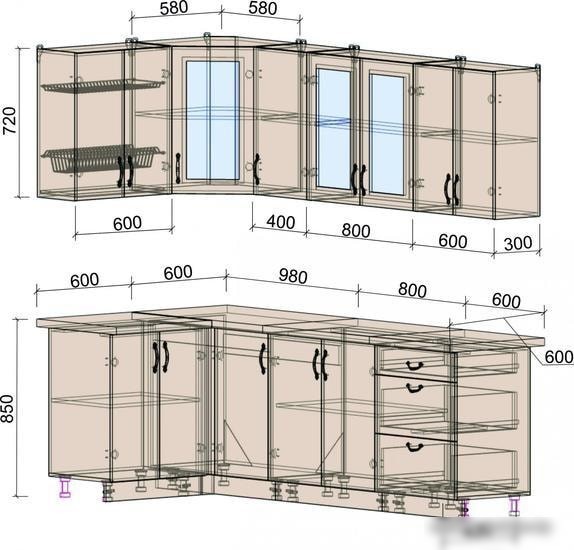 Угловая кухня Интерлиния Мила Крафт 1.2x2.4 (дуб полярный)