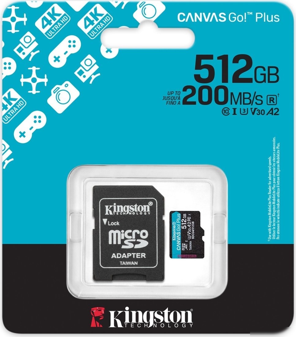 Карта памяти Kingston Canvas Go! microSDXC 512GB SDCG4/512GB (с адаптером)