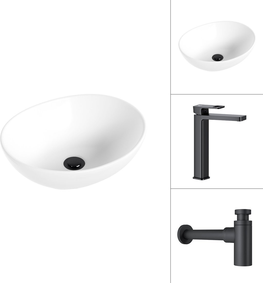 Умывальник Lauter 21652 + Cascade 21СК0655BS с сифоном 21635B (черный матовый)