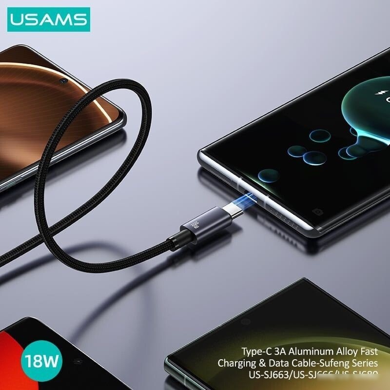 Кабель Usams US-SJ680 USB Type-A - USB Type-C (0.25 м, черный)