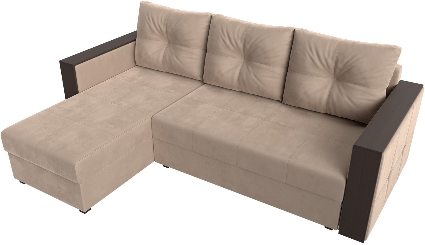 Угловой диван Лига диванов Валенсия Лайт левый (велюр, бежевый)