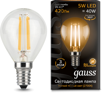 Светодиодная лампочка Gauss E14 5Вт 2700К 105801105 (10 шт)