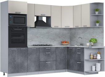 Готовая кухня Интерлиния Мила Лайт 1.68x2.6 правая (персидский жемчуг/бетон портленд/серый каспий)