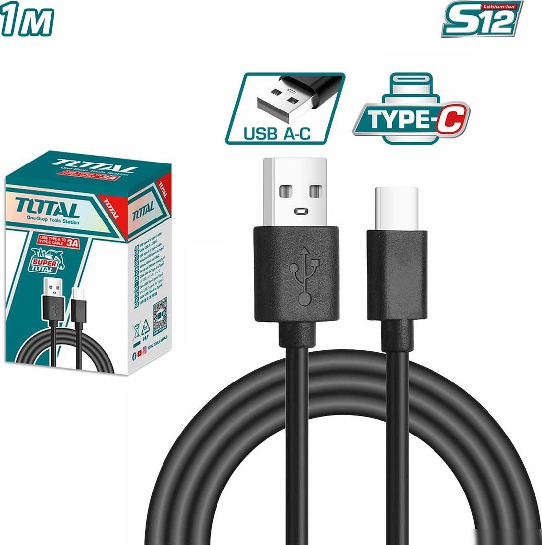 Кабель Total TIUCC01 USB-A - Type-C (1 м, черный)
