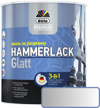 Эмаль Dufa Hammerlack на ржавчину гладкая RAL9006 (2 л, серебристый)