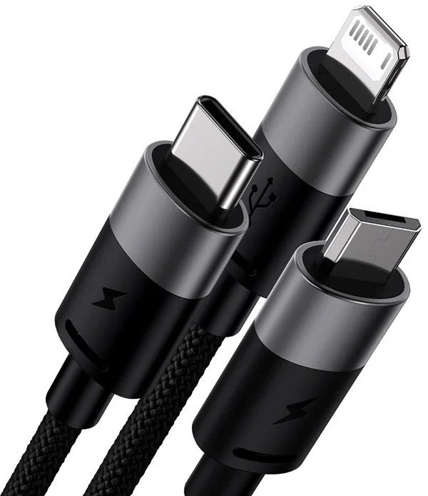 Кабель Baseus StarSpeed 1-for-3 Fast Charging Data Cable (1.2 м, черный)