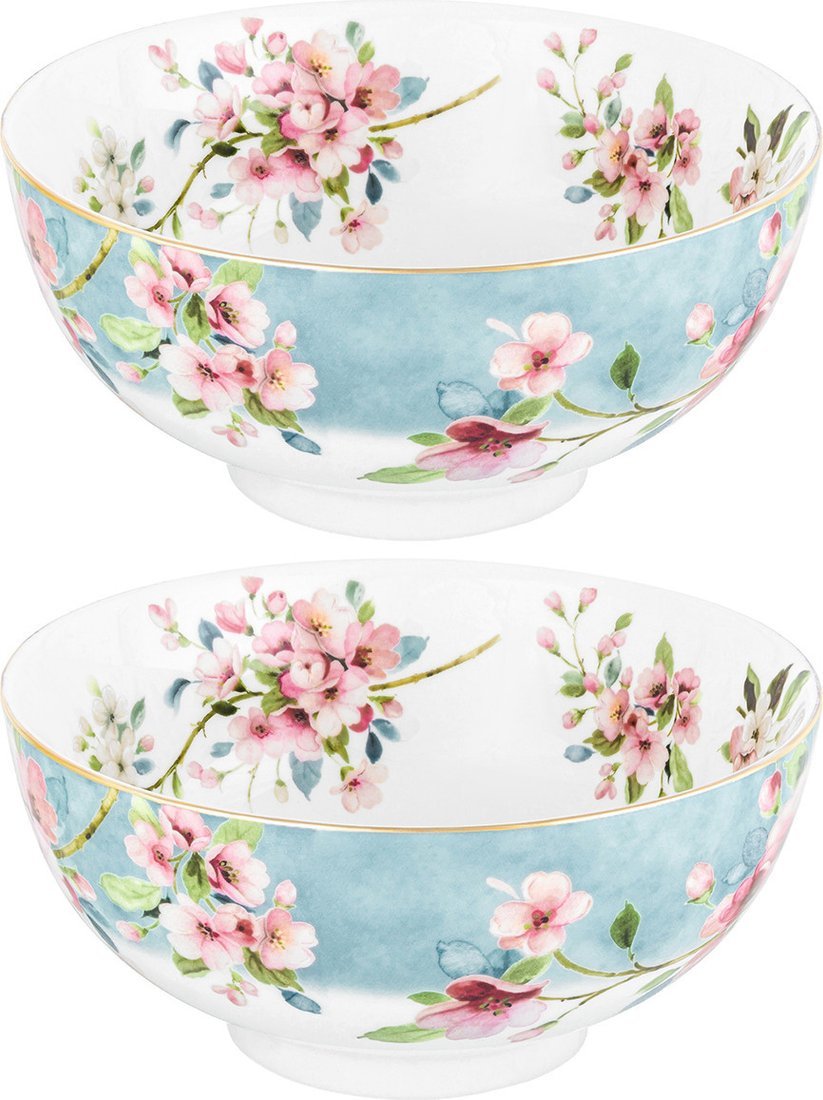 Набор салатников Elan Gallery Яблоневый цвет на голубом New Bone China 420785