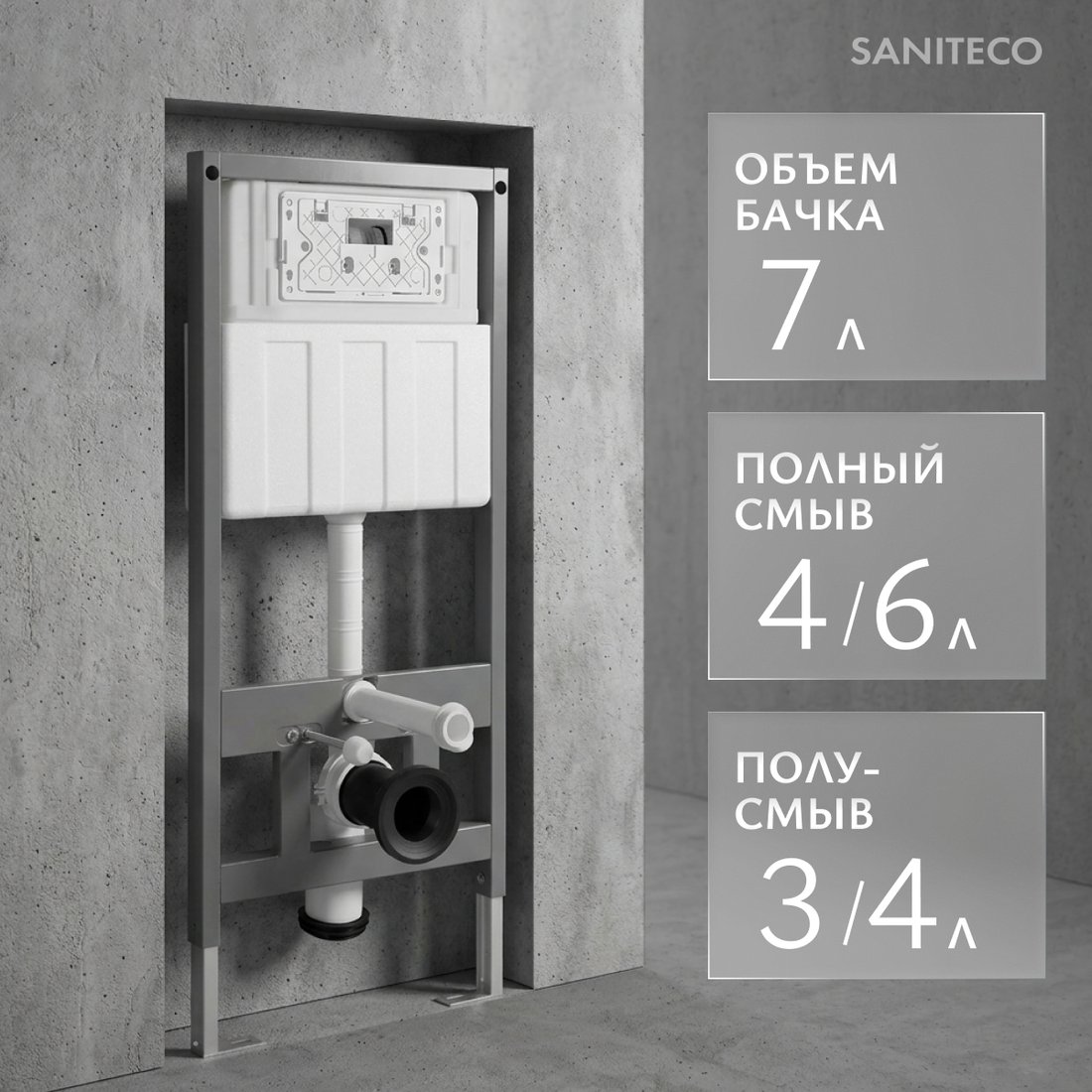 Инсталляция для унитаза Saniteco 501 + K02-W (с кнопкой, белый)