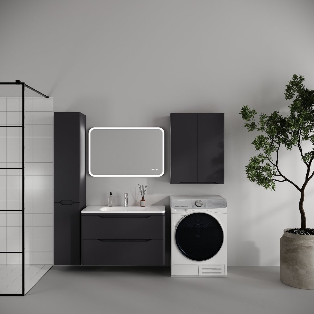 Symbolite Тумба под умывальник Марелла 90 Люкс Plus 2 ящика (подвесная, графит)