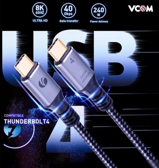 Кабель VCOM CU541M-1.2M USB4 - USB4 (1.2 м, черный)
