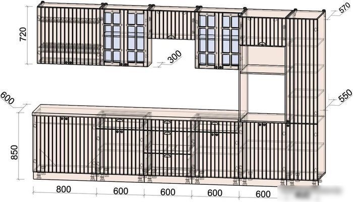 Готовая кухня Интерлиния Берес 3.6В (дуб полярный/серый каспий)