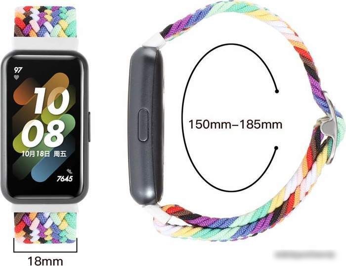 Ремешок Rumi Wick из плетеного нейлона для Huawei Band 7 (радужный микс)