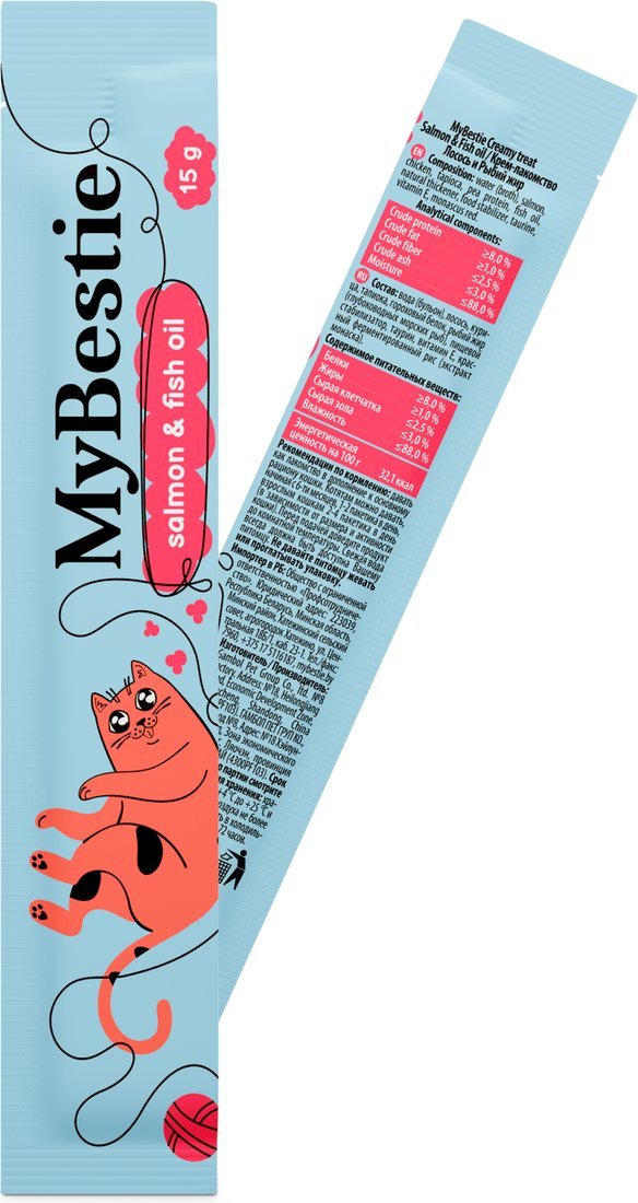 Лакомство для кошек MyBestie Лосось и Рыбий Жир (5x15 г)