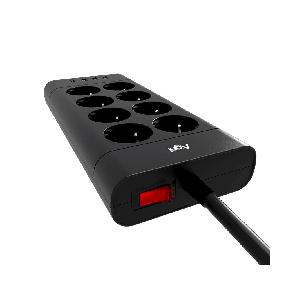 Сетевой фильтр Agni TP-FA4U8E-C-5m-black (5м, 8 розеток, черный)