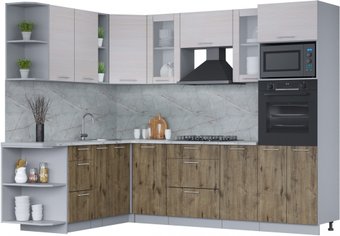 Готовая кухня Интерлиния Мила 1.88x2.6 левая (вудлайн кремовый/дуб веллингтон/серый каспий)
