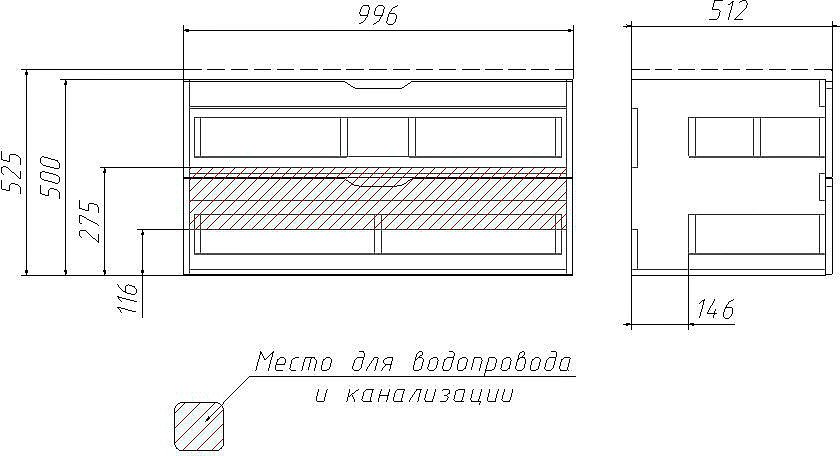 Домино Тумба под умывальник Stella 100 3D В2 подвесная