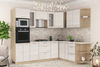 Готовая кухня Интерлиния Мила 1.88x2.6 правая (вудлайн кремовый/вудлайн кремовый/малага)