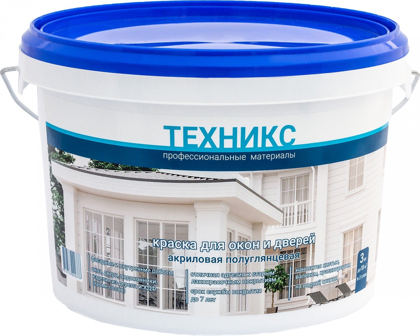 Краска Техникс ВД-АК-1УГ Для окон и дверей 3 кг (белый полуглянцевый)