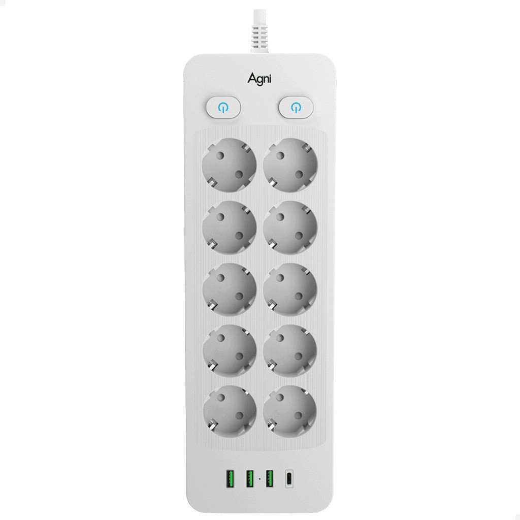 Сетевой фильтр Agni TP-FO4U10E-С-2m-white (2м, 10 розеток, белый)