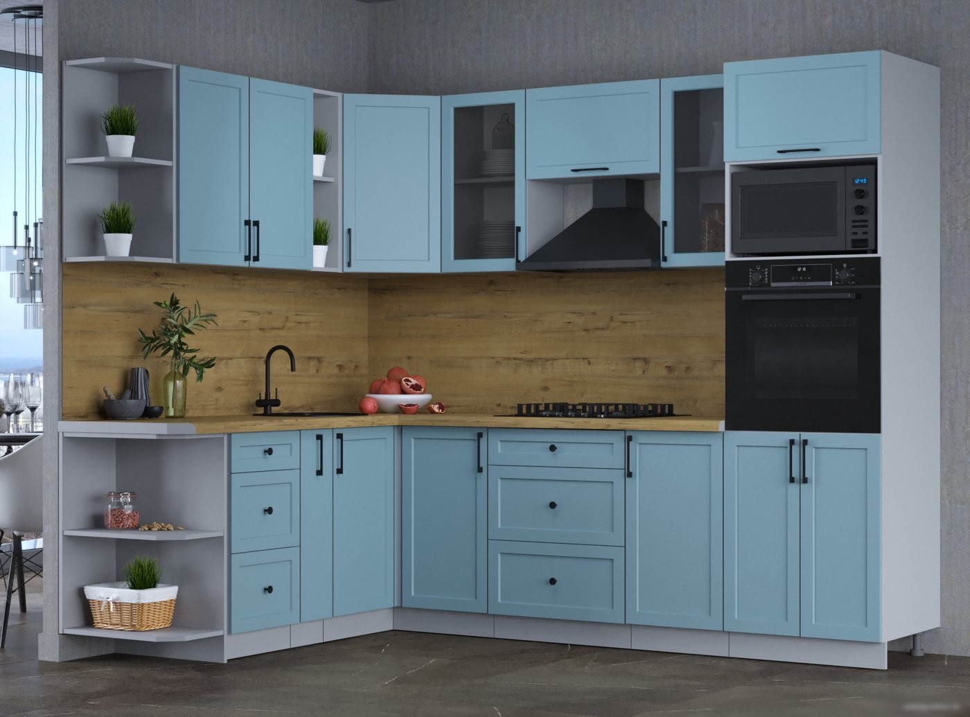 Готовая кухня Интерлиния Тренд 1.88x2.6 ВТ левая (океан/океан/дуб бунратти)